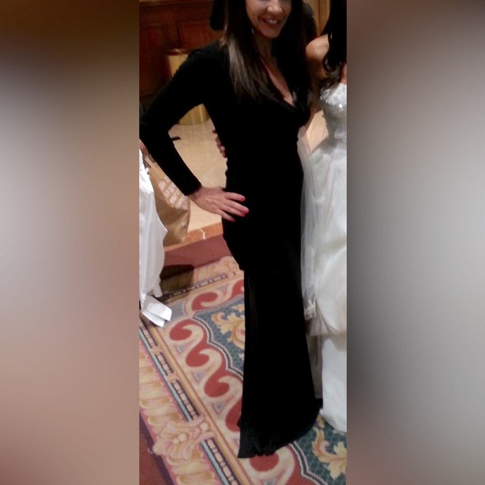 Nicole Miller Black Long Sleeve V-Neck Gown worn once